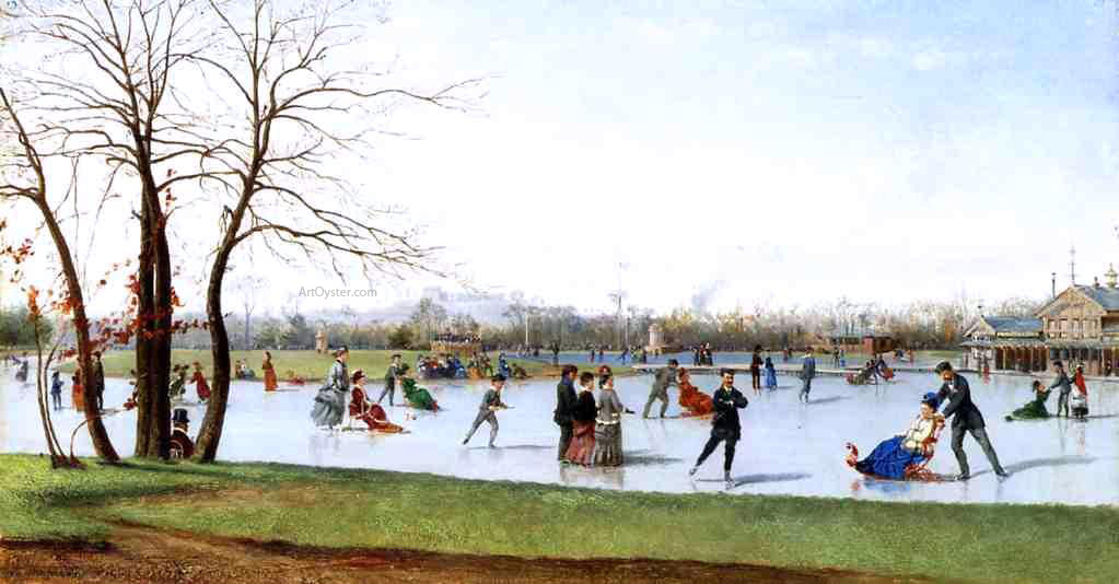 Conrad Wise Chapman Circle of Skaters, Bois de Boulogne - Hand Painted Oil Painting