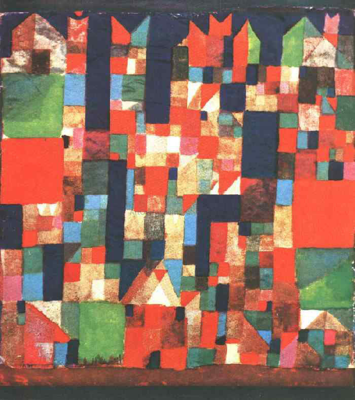 Paul Klee City Picture with Red and Green Accents - Hand Painted Oil Painting