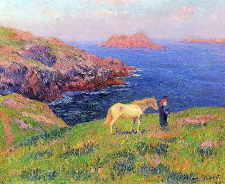 Henri Moret Cliff at Quesant with Horse - Hand Painted Oil Painting
