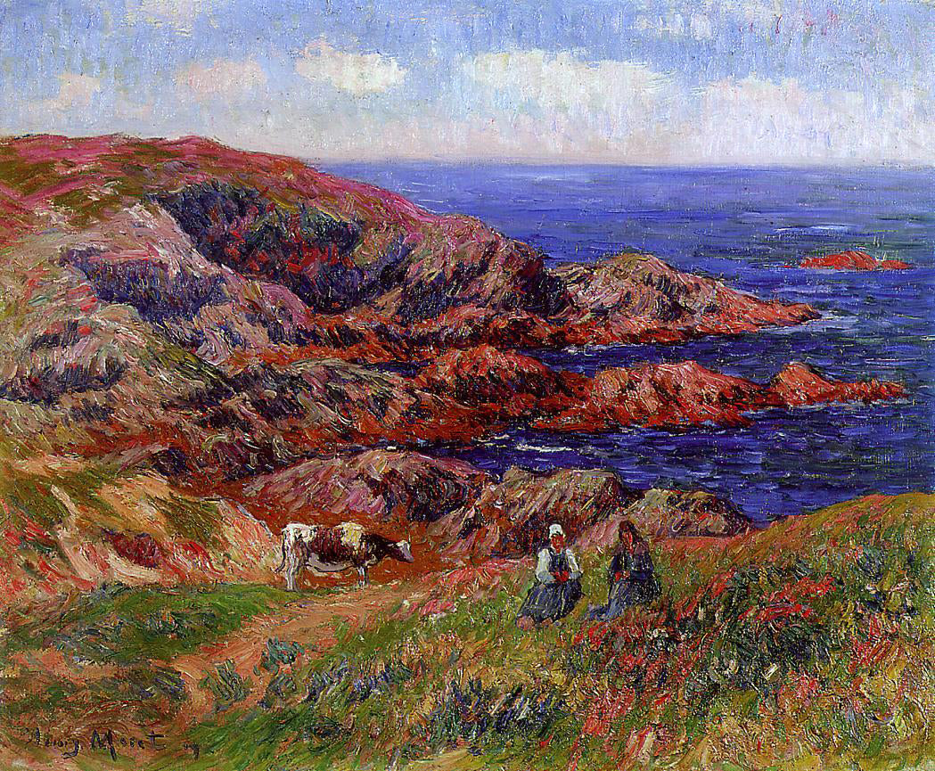 Henri Moret Cliffs at Kerserol, Finistere - Hand Painted Oil Painting