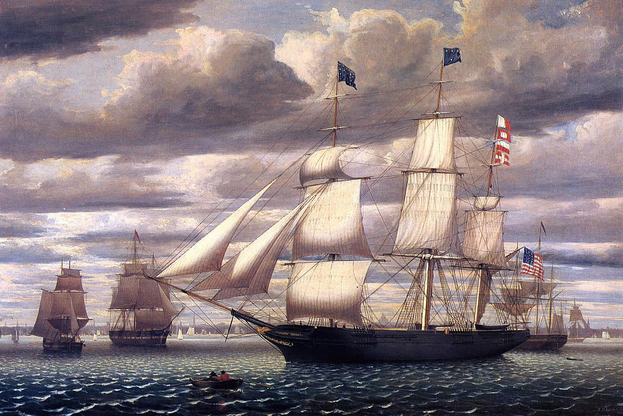 Fitz Hugh Lane Clipper Ship 'Southern Cross' Leaving Boston Harbor - Hand Painted Oil Painting