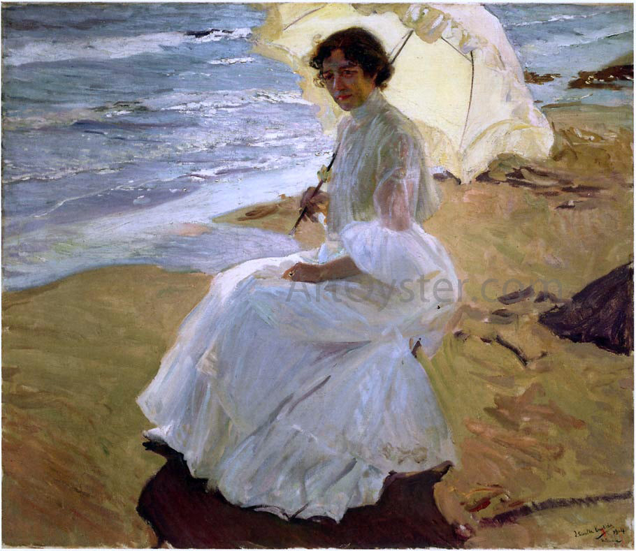 Joaquin Sorolla Y Bastida Clothilde at the Beach - Hand Painted Oil Painting