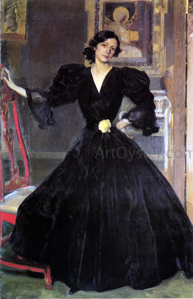 Joaquin Sorolla Y Bastida Clotilde in a Black Dress - Hand Painted Oil Painting
