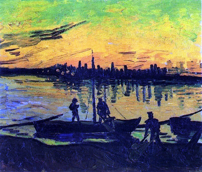 Vincent Van Gogh Coal Barges - Hand Painted Oil Painting