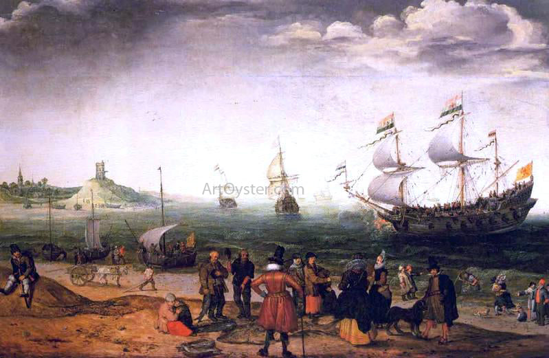 Adam Willaerts Coastal Landscape with Ships - Hand Painted Oil Painting