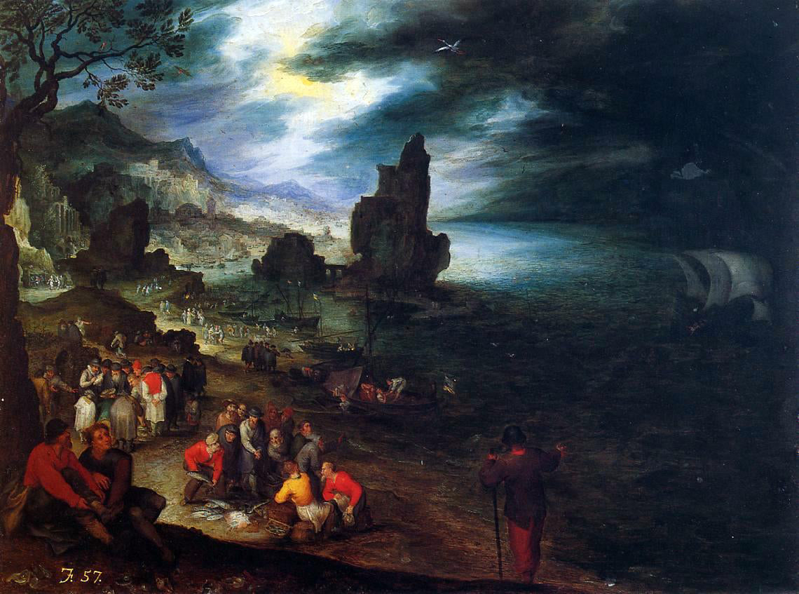  The Elder Jan Bruegel Coastal Landscape with the Sacrifice of Jonas - Hand Painted Oil Painting