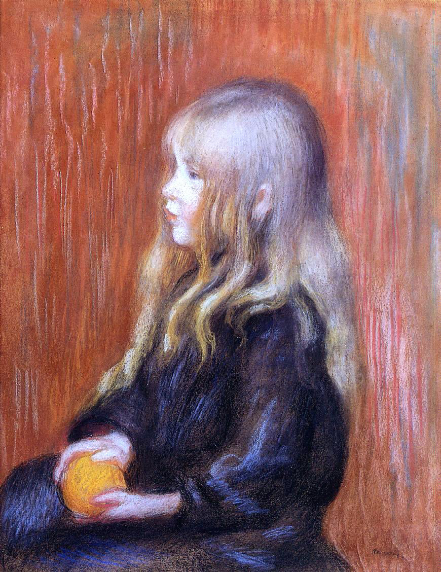 Pierre Auguste Renoir Coco Holding a Orange - Hand Painted Oil Painting