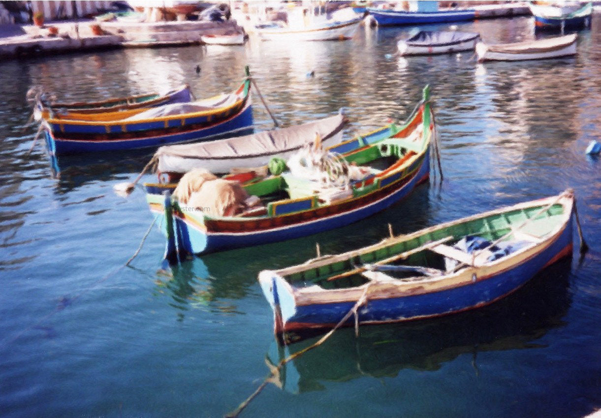 Our Original Collection Colorful Row Boats - Hand Painted Oil Painting