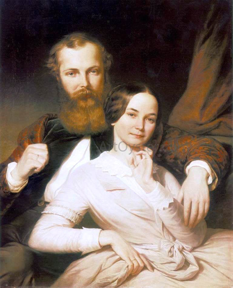 Henrik Weber Composer Mihaly Mosonyi and his Wife - Hand Painted Oil Painting