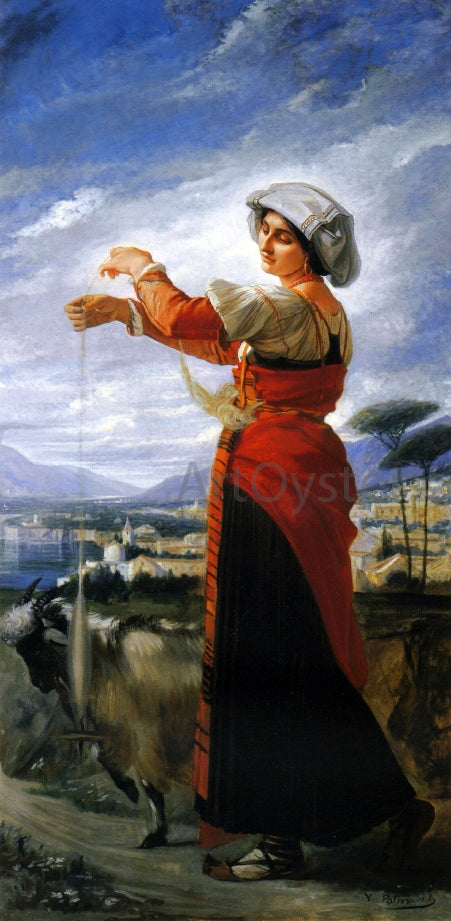Vicente Palmaroli Y Gonzalez Contadina with a Goat - Hand Painted Oil Painting