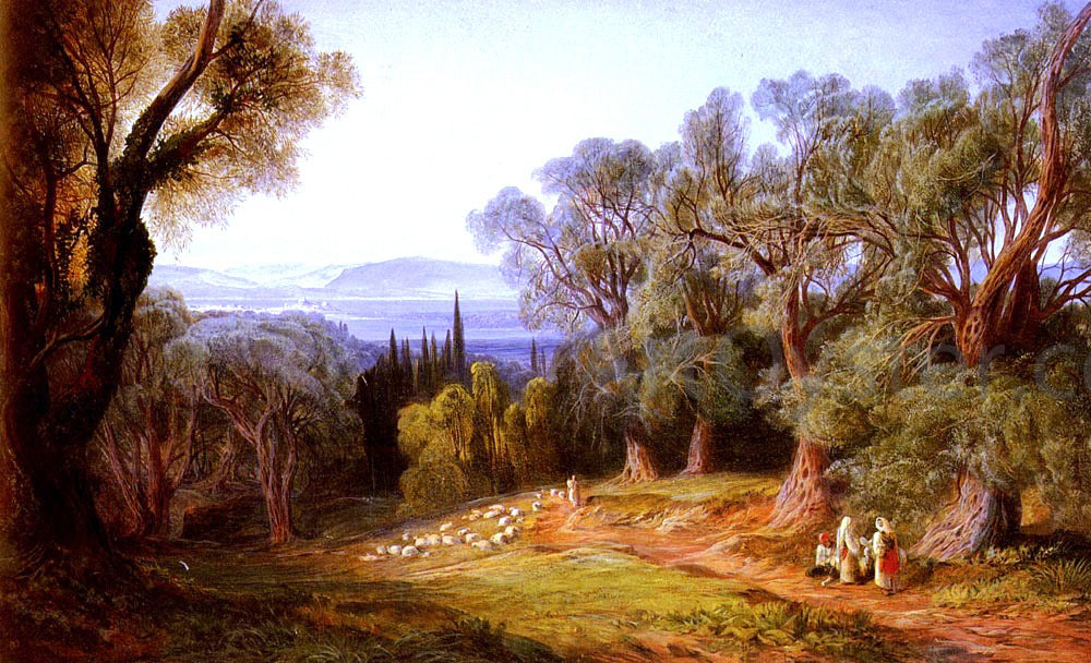 Edward Lear Corfu and the Albanian Mountains - Hand Painted Oil Painting