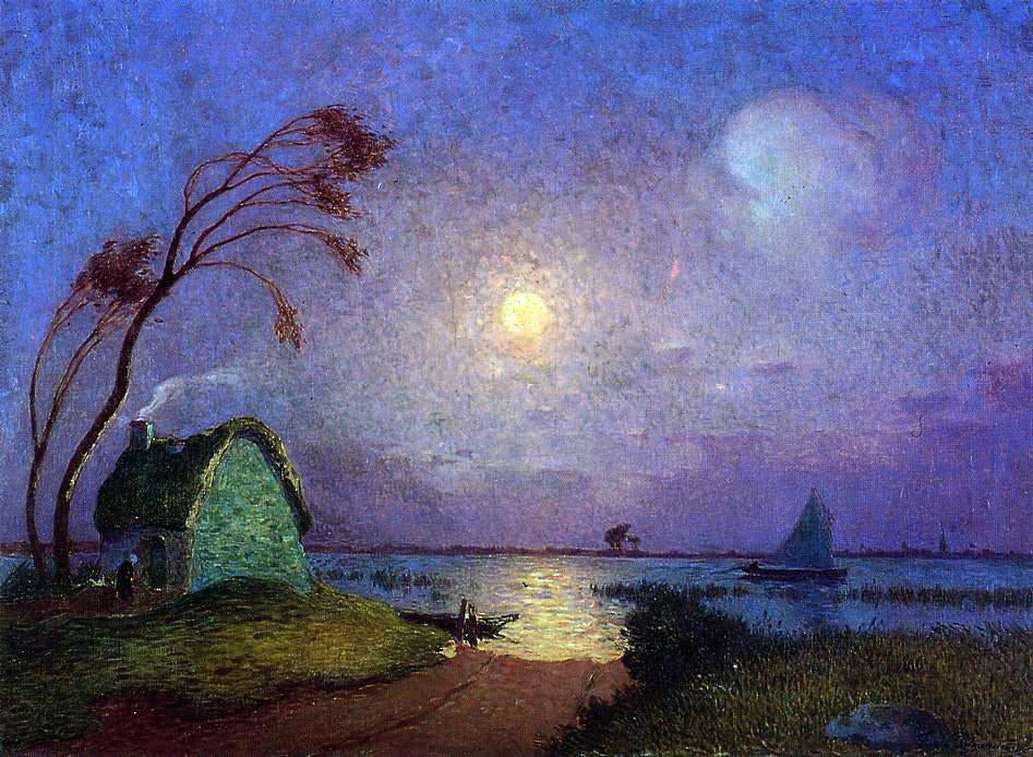 Ferdinand Du Puigaudeau Cottage in the Moonlight in Briere - Hand Painted Oil Painting