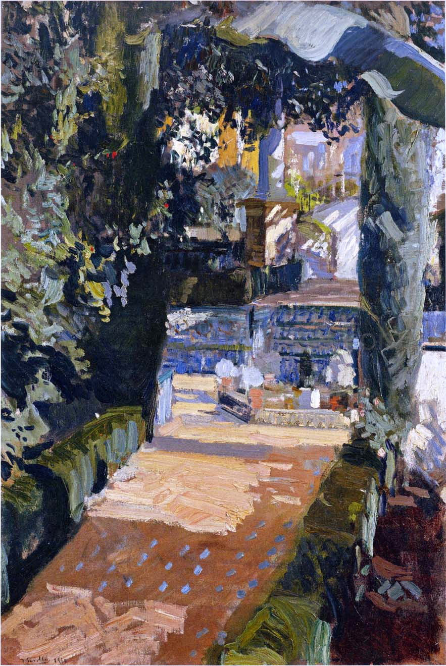 Joaquin Sorolla Y Bastida A Courtyard - Hand Painted Oil Painting