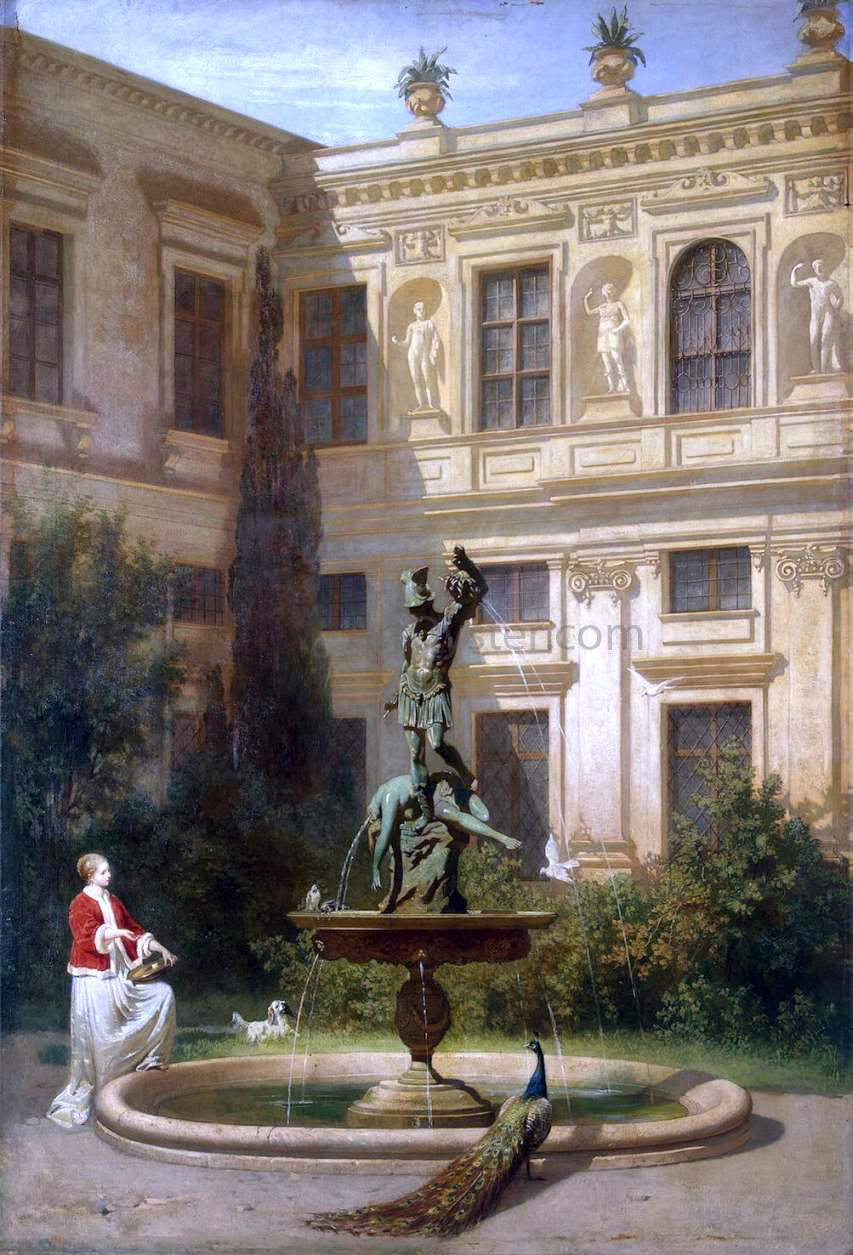 Hans Von Marees Courtyard with the Grotto in the Munich Royal Residence - Hand Painted Oil Painting