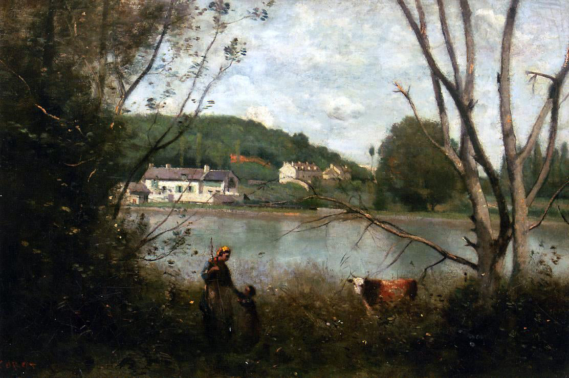 Jean-Baptiste-Camille Corot Cowherd and Her Child - Hand Painted Oil Painting