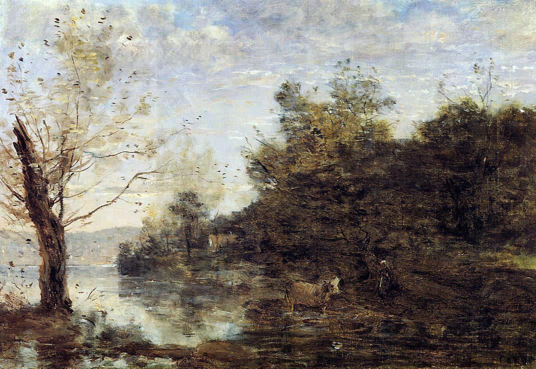 Jean-Baptiste-Camille Corot Cowherd by the Water - Hand Painted Oil Painting