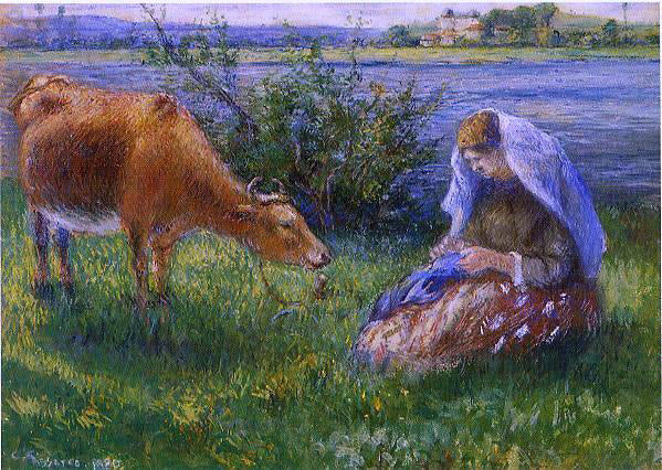 Camille Pissarro Cowherd, Pontoise - Hand Painted Oil Painting