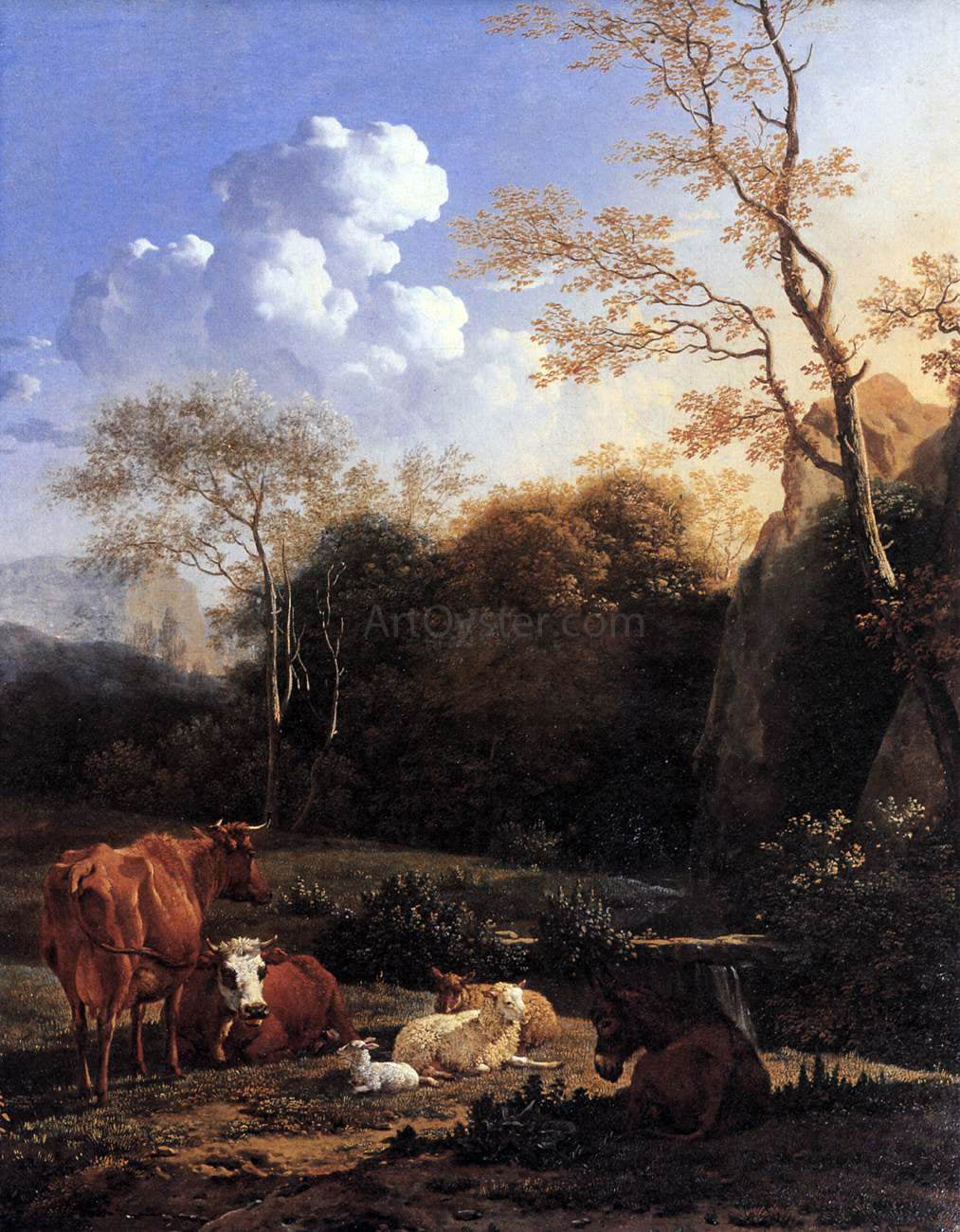  Karel Dujardin Cows and Sheep at a Stream - Hand Painted Oil Painting
