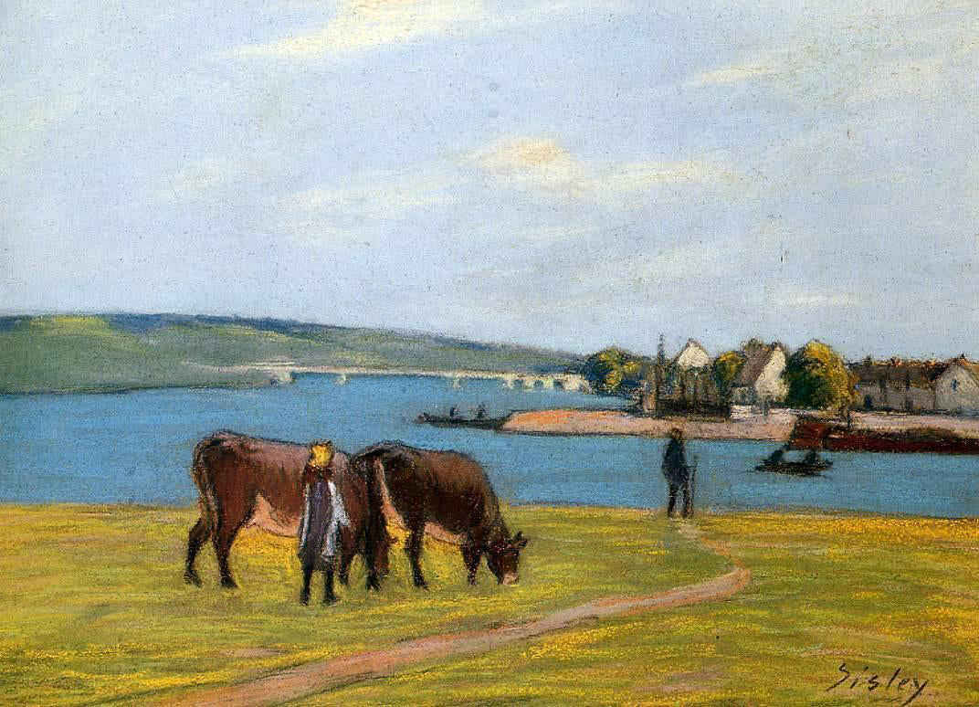 Alfred Sisley Cows by the Seine at Saint-Mammes - Hand Painted Oil Painting