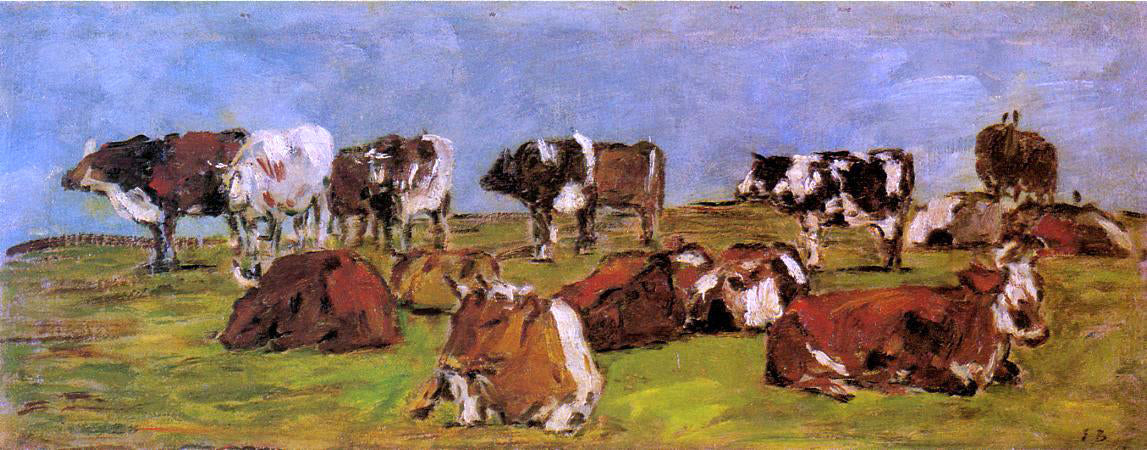 Eugene-Louis Boudin Cows in a Field - Hand Painted Oil Painting