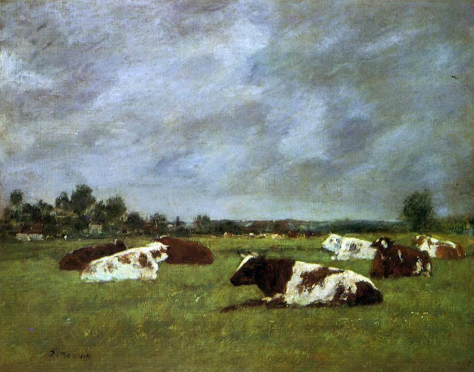  Eugene-Louis Boudin Cows in a Meadow, Morning Effect - Hand Painted Oil Painting