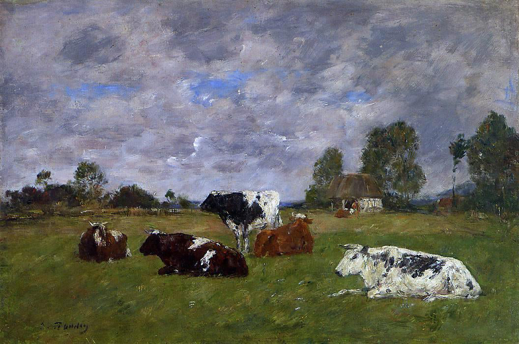  Eugene-Louis Boudin Cows in a Pasture - Hand Painted Oil Painting