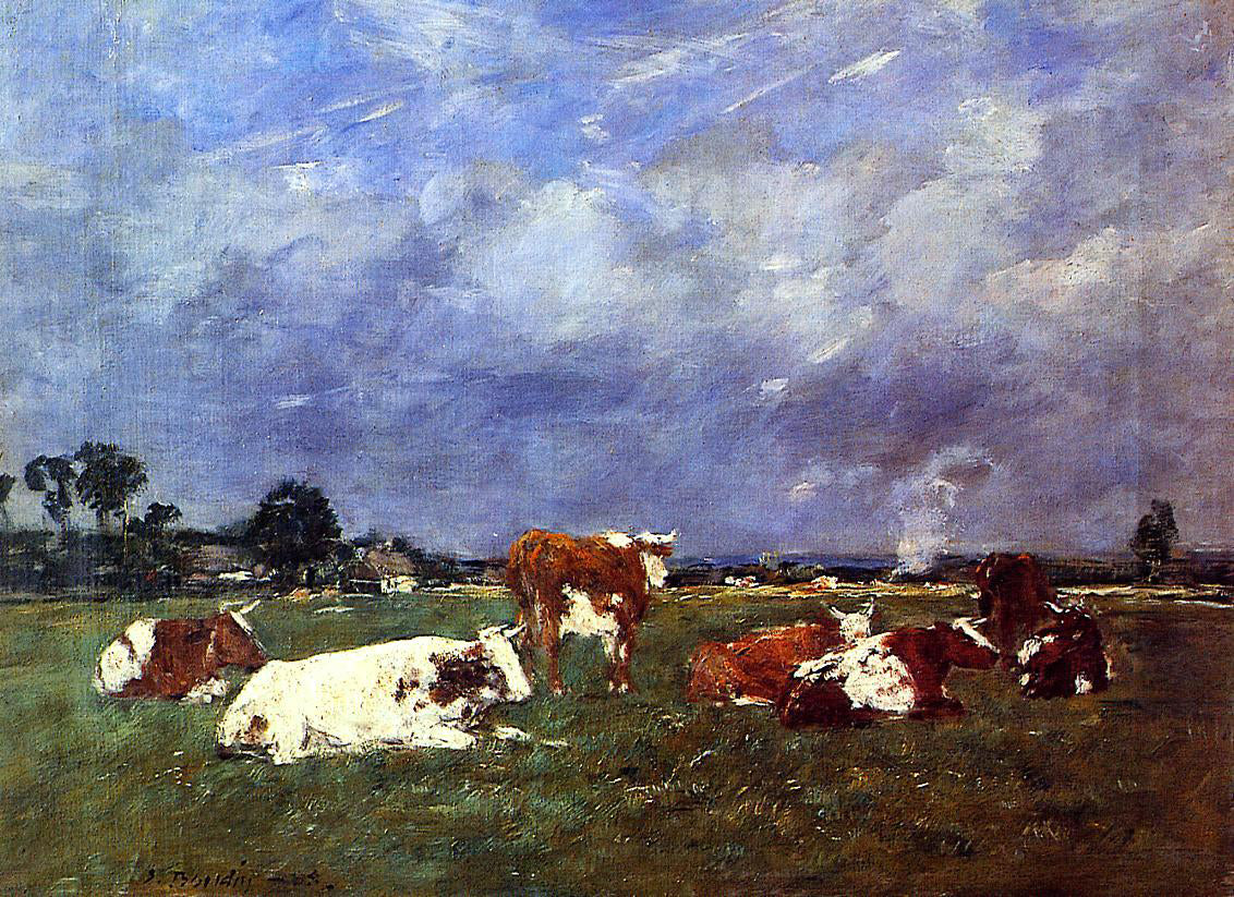 Eugene-Louis Boudin Cows in the Pasture - Hand Painted Oil Painting