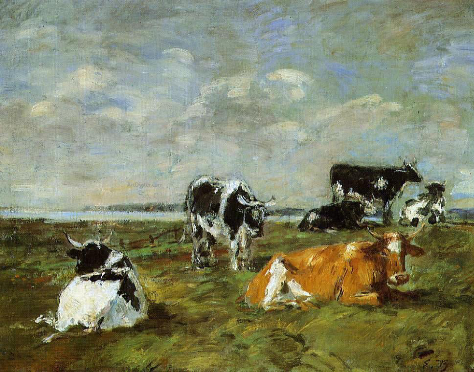 Eugene-Louis Boudin Cows near the Sea - Hand Painted Oil Painting