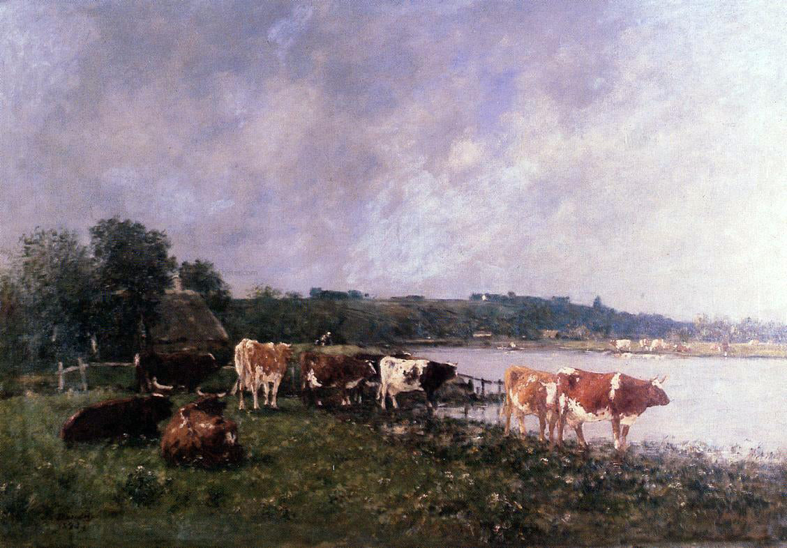  Eugene-Louis Boudin Cows on the Banks of the Touques - Hand Painted Oil Painting