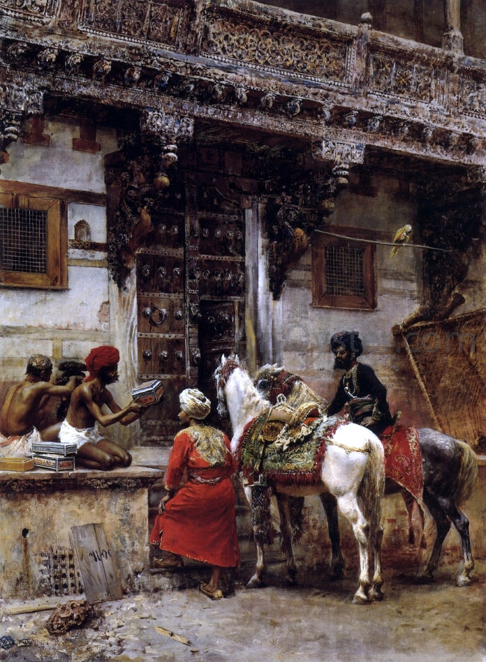 Edwin Lord Weeks Craftsman Selling Cases by a Teak-Wood Building, Ahmedabad - Hand Painted Oil Painting