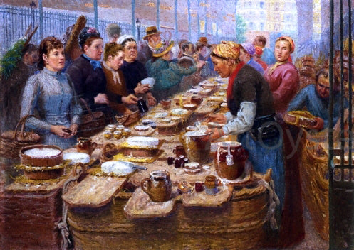 Edouard-Jean Dambourgez Cream and Cheese Merchants of Les Halles - Hand Painted Oil Painting