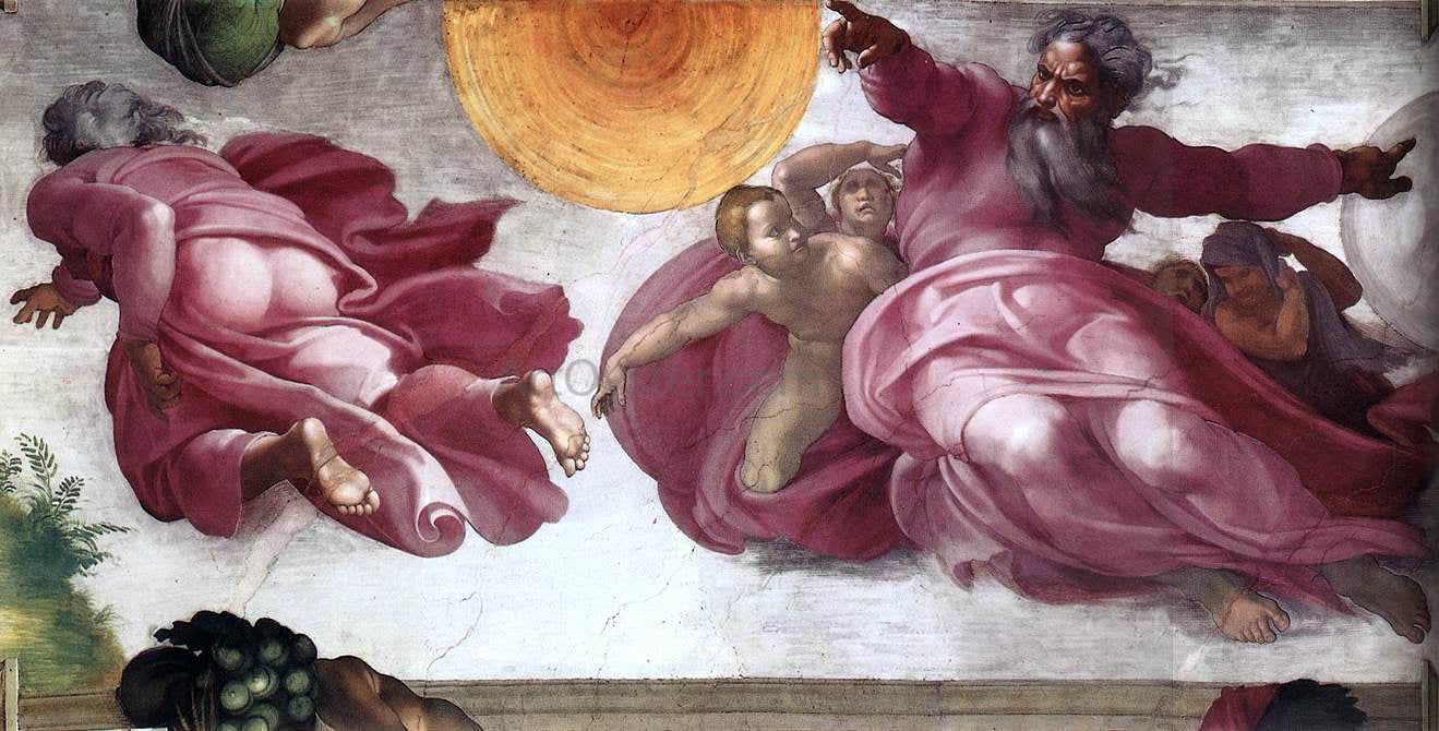 Michelangelo Buonarroti Creation of the Sun, Moon, and Plants - Hand Painted Oil Painting