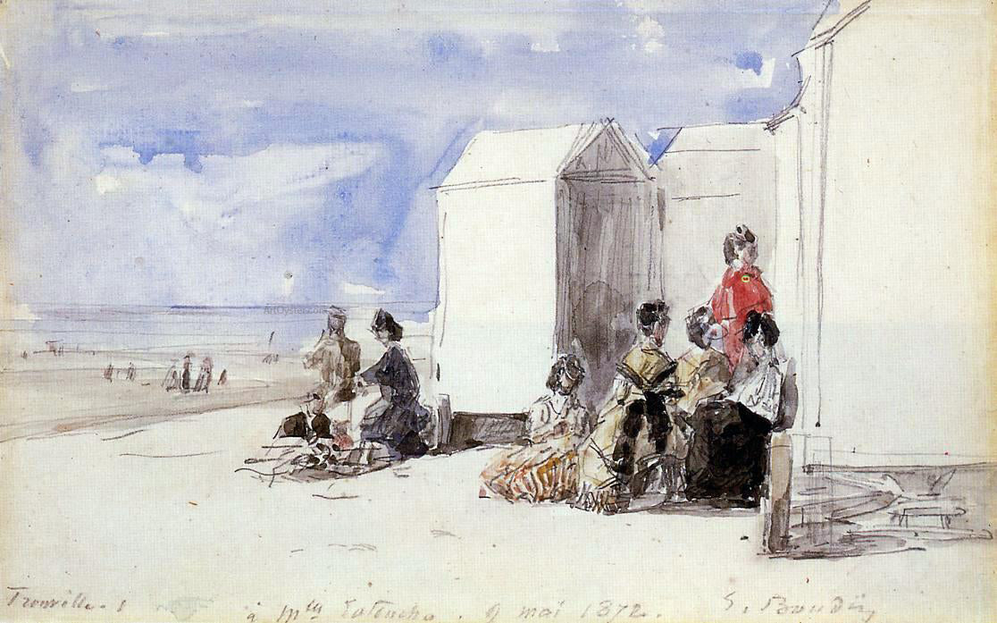 Eugene-Louis Boudin Crinolines on the Beach - Hand Painted Oil Painting
