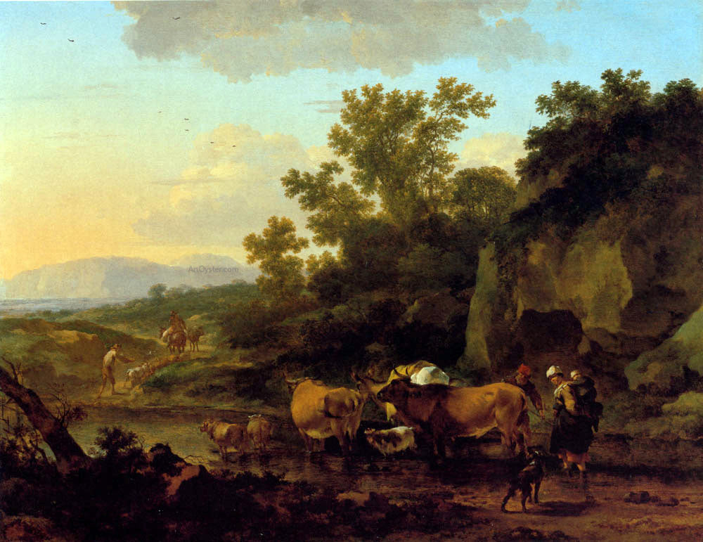 Nicolaes Berchem Crossing The Ford - Hand Painted Oil Painting