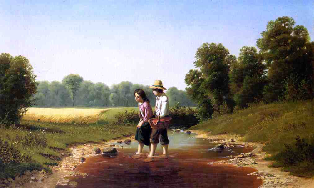  Samuel S Carr Crossing the Stream - Hand Painted Oil Painting