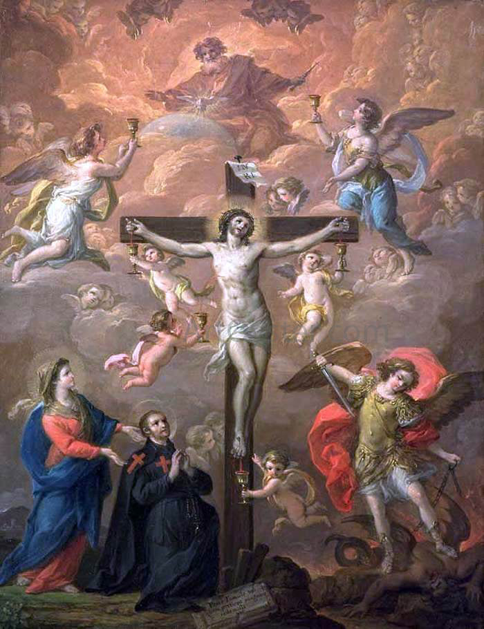 Antonio Gonzalez Velazquez Crucifixion with St Michael - Hand Painted Oil Painting