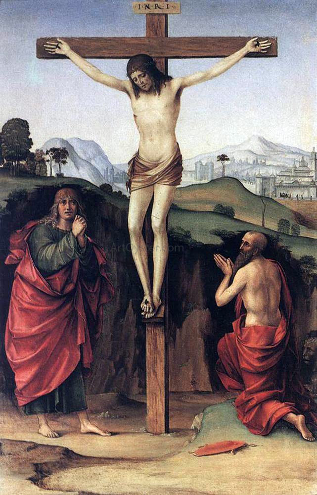  Francesco Francia Crucifixion with Sts John and Jerome - Hand Painted Oil Painting