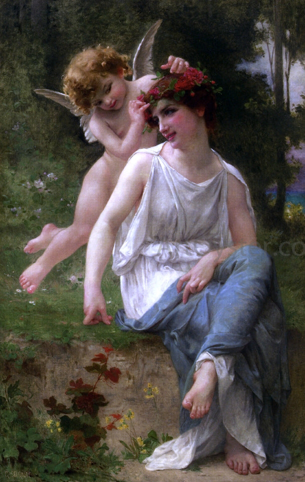 Guillaume Seignac Cupid Adoring a Young Maiden - Hand Painted Oil Painting