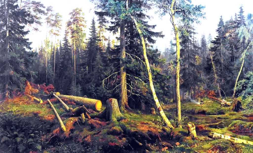 Ivan Ivanovich Shishkin Cutting of wood - Hand Painted Oil Painting