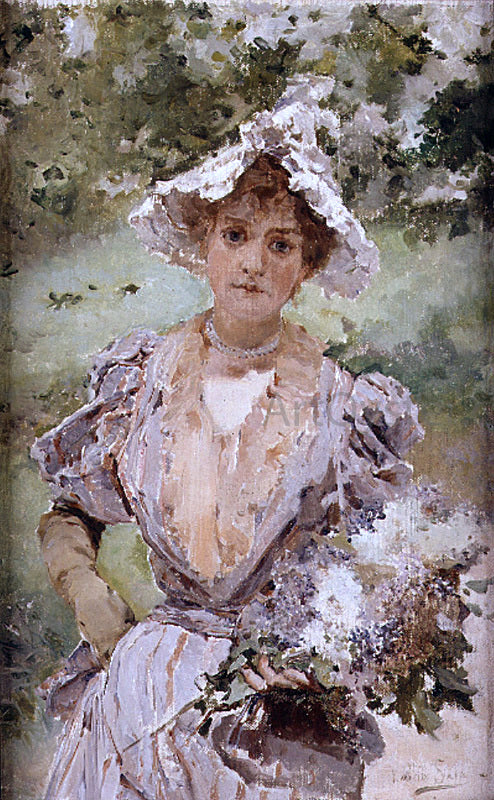 Emilio Sala y Frances Dama con Flores - Hand Painted Oil Painting