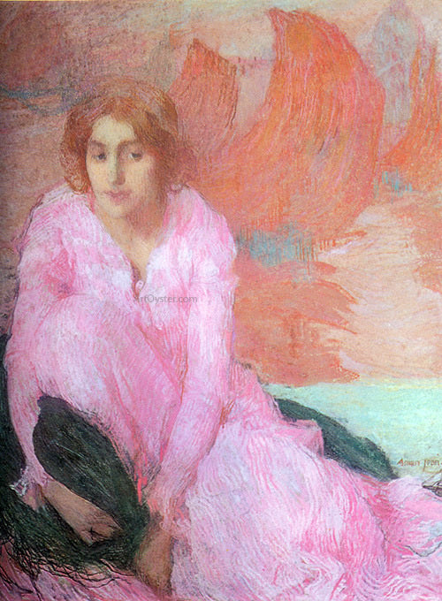 Edmond Francois Aman-Jean A Dame en Rose - Hand Painted Oil Painting