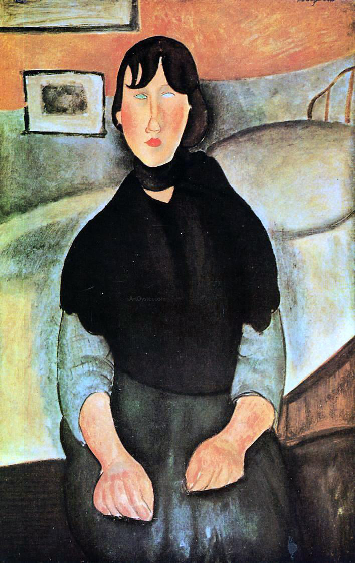  Amedeo Modigliani Dark Young Woman Seated by a Bed - Hand Painted Oil Painting