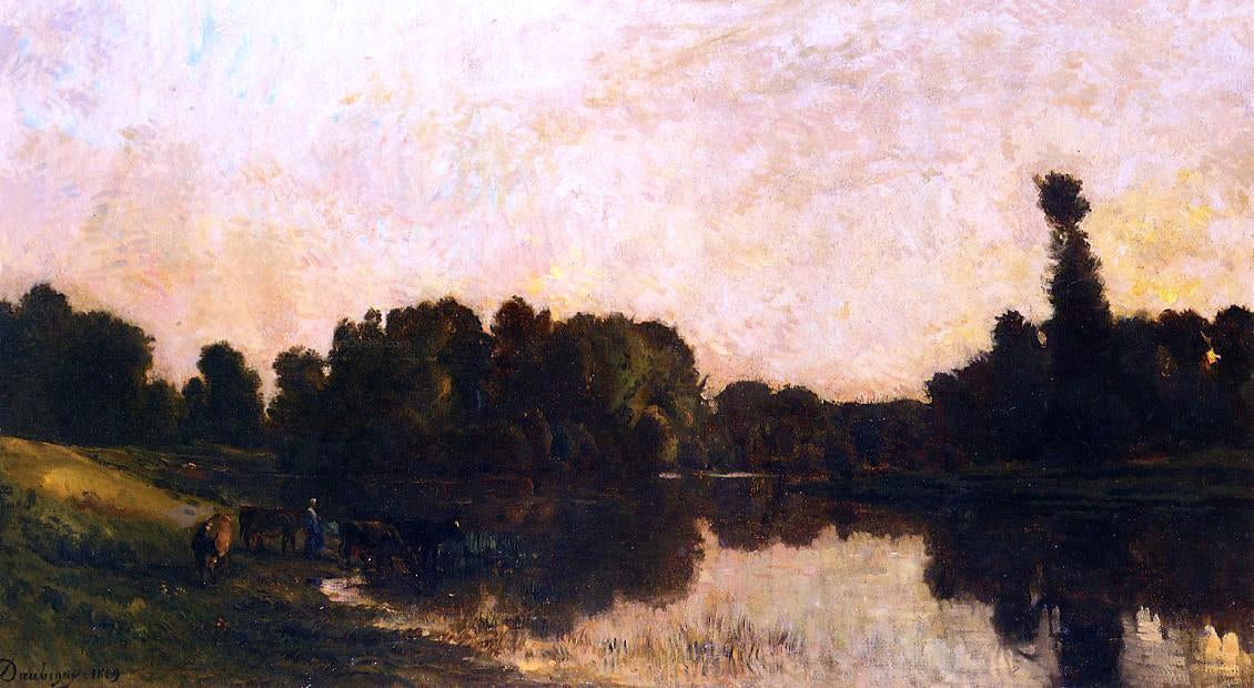  Charles Francois Daubigny Daybreak, the Oise, Ile de Vaux - Hand Painted Oil Painting