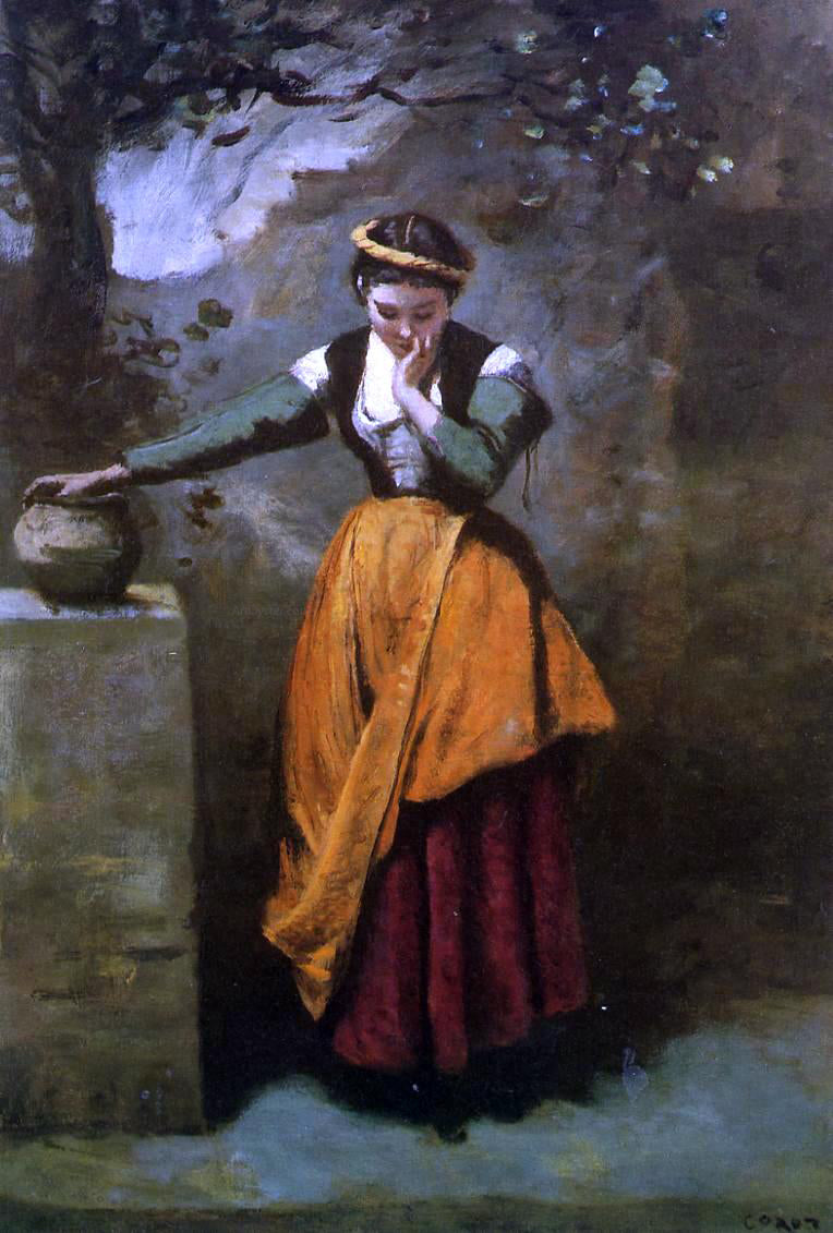  Jean-Baptiste-Camille Corot Daydreaming at the Fountain - Hand Painted Oil Painting