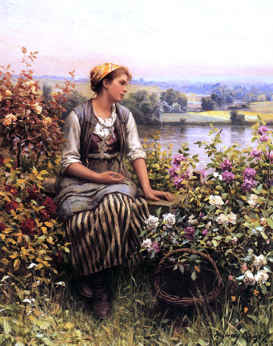 Daniel Ridgway Knight Daydreaming - Hand Painted Oil Painting