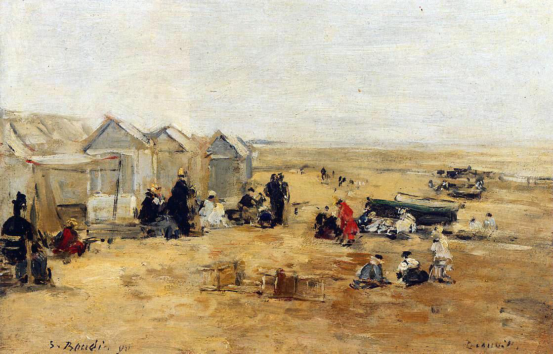 Eugene-Louis Boudin Deauville: Beach Scene - Hand Painted Oil Painting