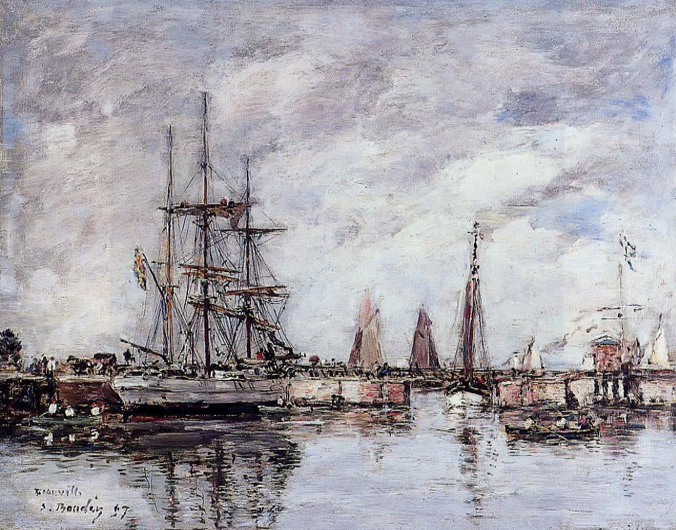 Eugene-Louis Boudin Deauville, Norwegian Three-Master Leaving Port - Hand Painted Oil Painting