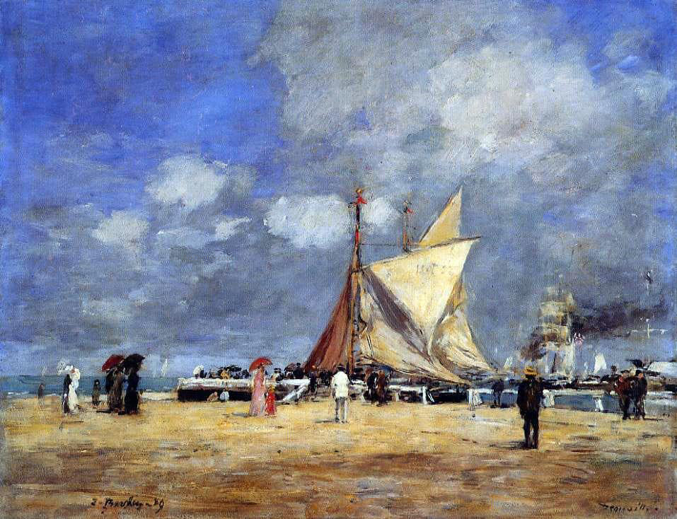 Eugene-Louis Boudin Deauville, on the Jetty - Hand Painted Oil Painting