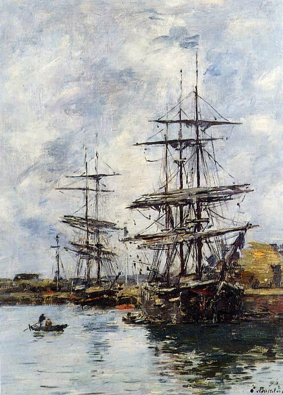 Eugene-Louis Boudin Deauville, Ships at Dock - Hand Painted Oil Painting