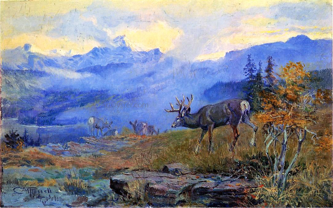 Charles Marion Russell Deer Grazing - Hand Painted Oil Painting